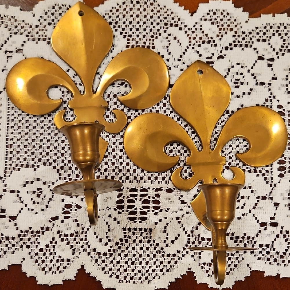Fleur-de-Lis Wall Candle Sconces, Hollywood Regency Style, Set of 2
